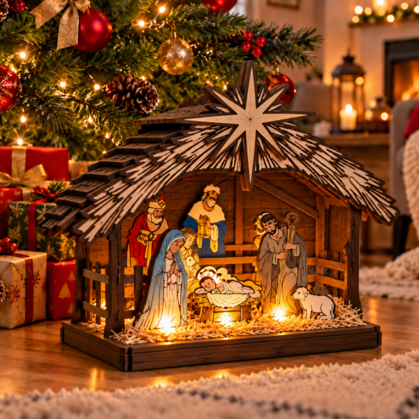 Crèche de Noël illuminée